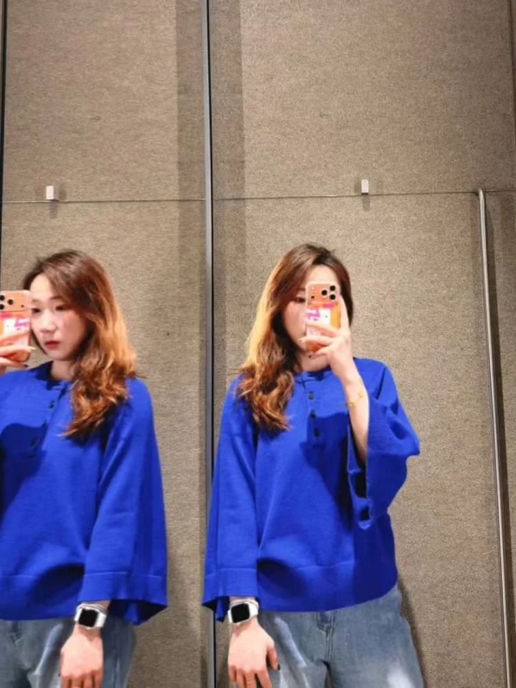 

Sweet Lazy Sle Knitted Sweater round Ne f Sve Polyester Fiber Casual Comfortable Spring New Arrival Women's Top