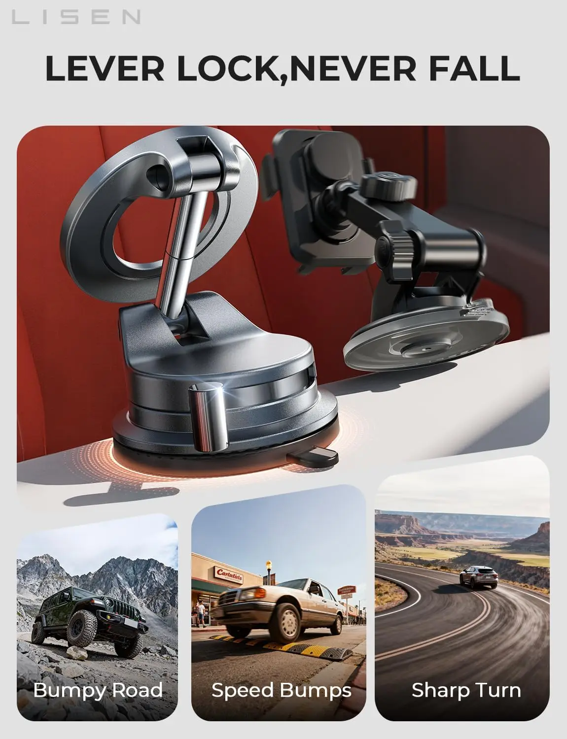 Magnetic Suction Car Phone Mount 360° Adjustable - Strong Vacuum Grip for iPhone 12-18 & All Phones, Auto/tabletop