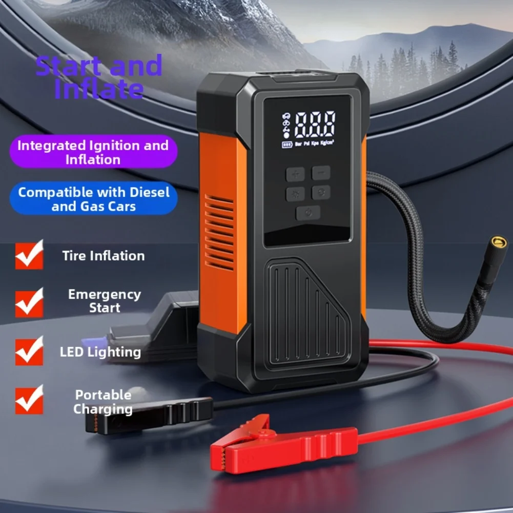 

Портативный автомобильный надувной воздушный насос емкостью 6000 мАч и стартер для автомобильного аккумулятора с точным дисплеем давления и портом быстрой зарядки