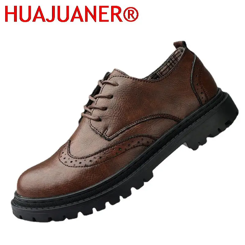 

New Spring Autumn Fashion Shoes Men Office Design Classic Men Shoes Thick Bottom Brogue Footwear Leather Casual Oxfords For Men