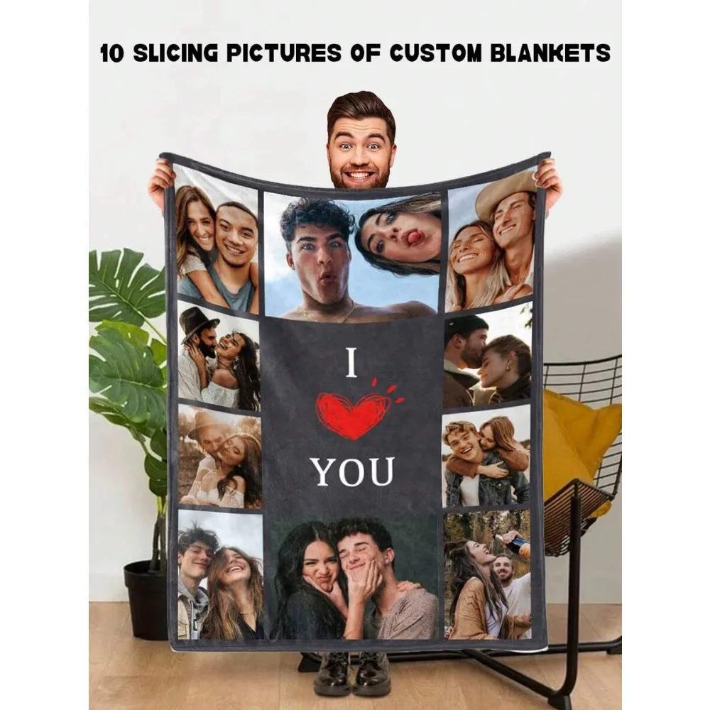 1pc Custom Blanket, Customization Blankets With Over 10 Images, Personalized Soft Cozy Blankets, Personalized Gift