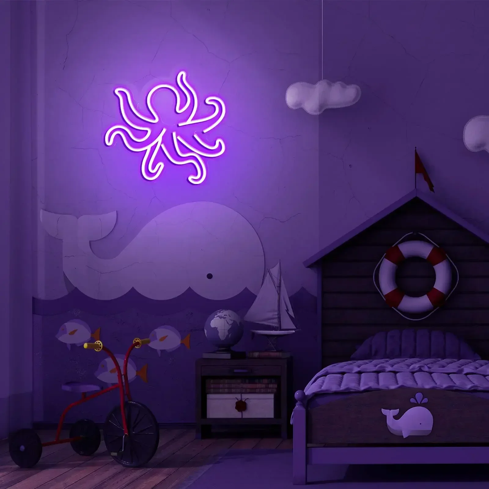 Octopus LED Neon Lights Purple Neon Light USB Power Supply for Gaming Room Bedroom Man Cave Party Bar Wall Decor USB Powered