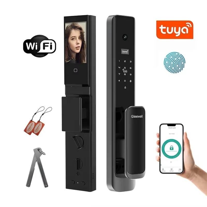 Tuya App Remote Control Digital Keyless Fingerprint Biometric Code CNC Smart Door Lock For Front Door