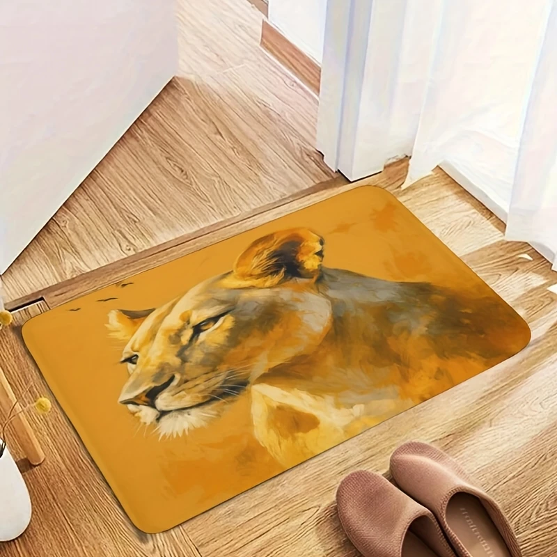 

1 шт. фланелевой коврик в виде льва, нескользящий коврик для двери 16x24 дюйма, ультрамягкий и уютный коврик для входа с художественным дизайном головы льва, резиновая подложка