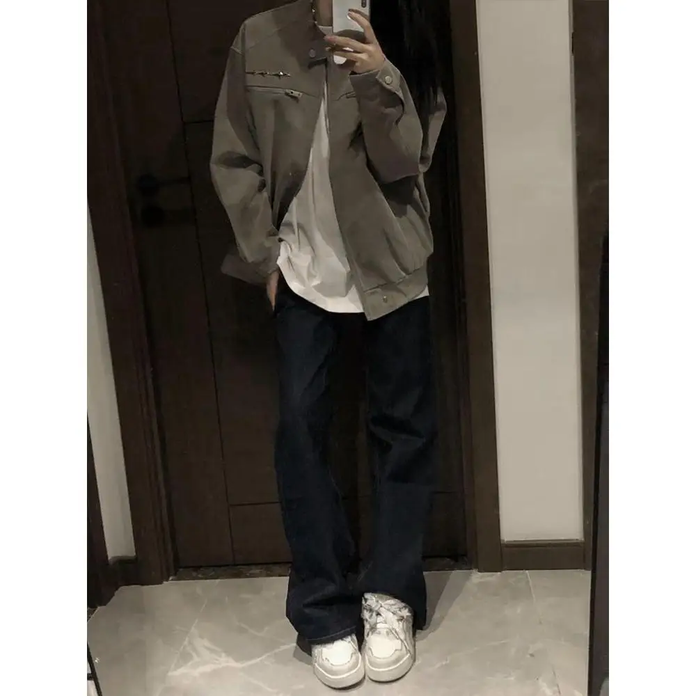 

American High Street ort Leather Jaet Men's Autumn High Faion Cool Brand Cleanfit Stand Collar Workwear Jaet