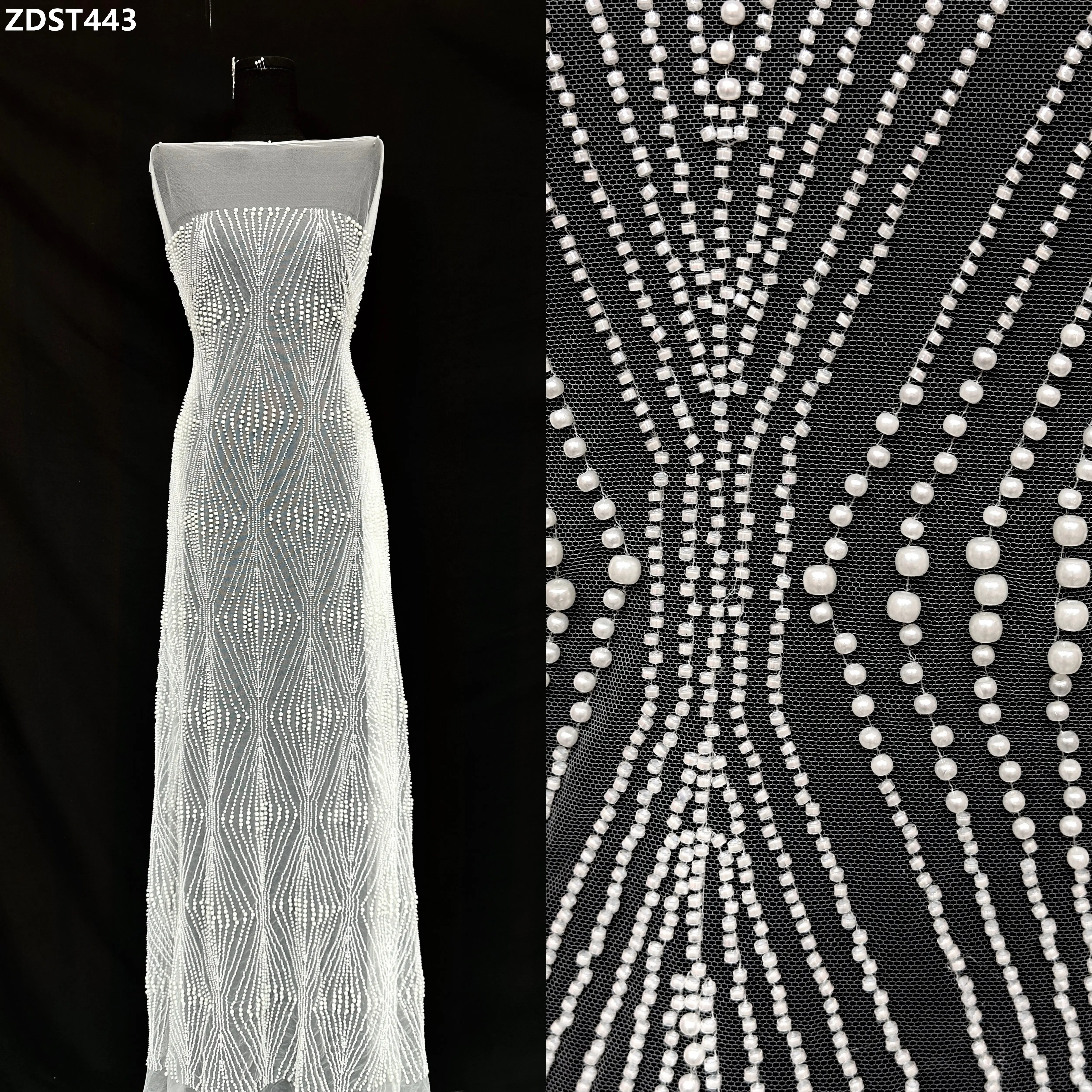 

Elegant European French Bridal Wedding Sequin Beads Mesh Fabric Luxury Beaded Embroidery Tulle Lace for African Dresses