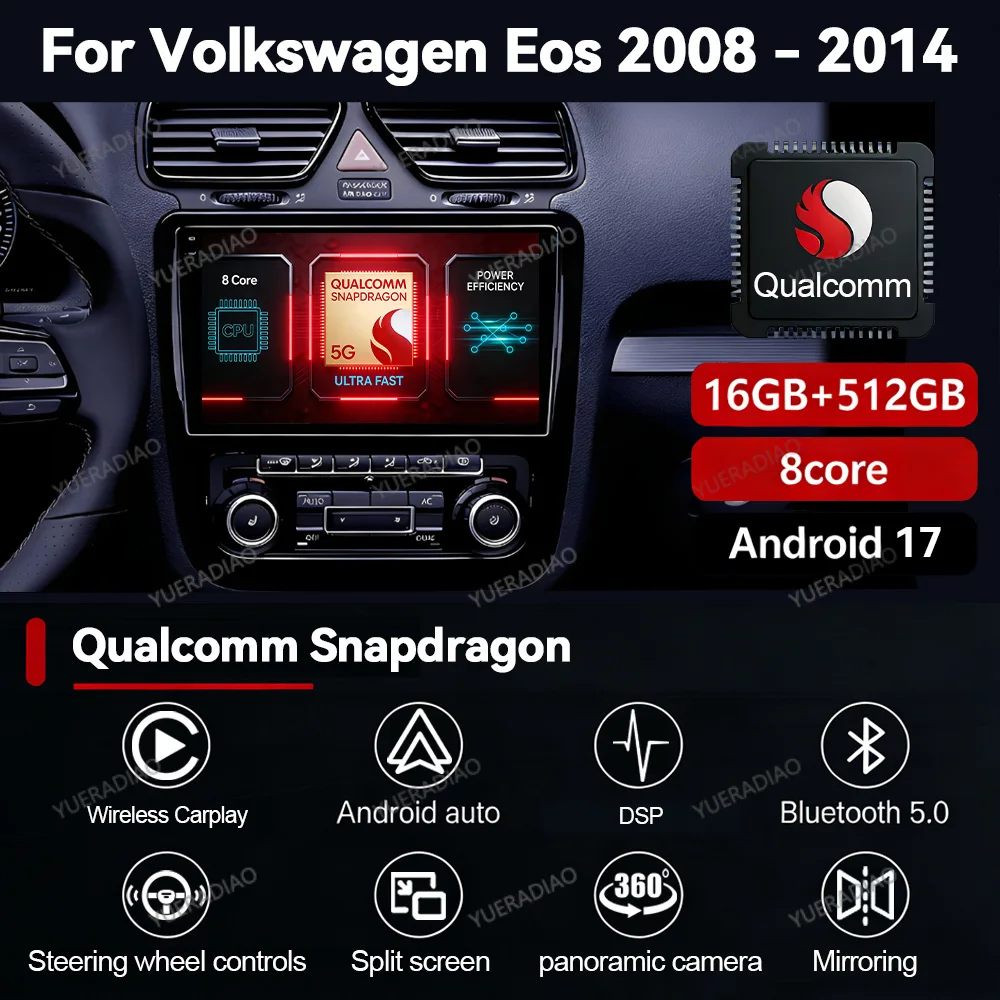 Android 17 Car Radio For Volkswagen EOS Scirocco 3 III Mk3 2008 - 2014 Carplay Automotive Qualcomm Carplay Multimedia Central FM