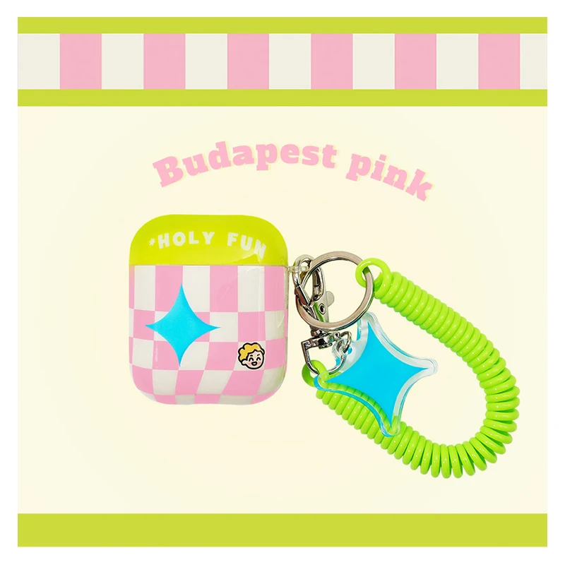 Soft Checkerboard Headphone Case para AirPods, estojo protetor criativo, rosa e verde, AirPods Pro