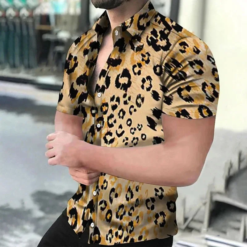 Fashion Leopard 3D Printed Shirt Summer New Men\'s Hawaiian Casual Short Sleeves Shirts Streetwear Outdoor Blouse Man\'s Clothing