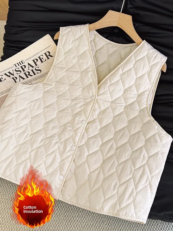 슬림 핏 경량 코튼 조끼 패션 컬러 퀼팅 슬림 V넥 플러스 사이즈 여성 코트 캐주얼 가을 겨울