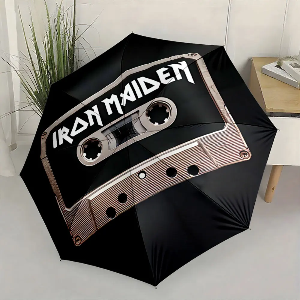 Retro Cassette with Iron Maiden Design Umbrella Compact Fashion Folding Umbrella for Daily Use, Christmas Gift