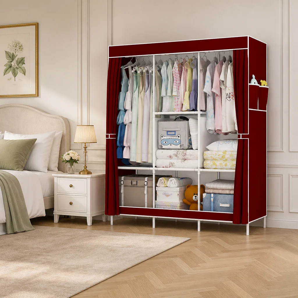 Large Capacity Dustproof Fabric Wardrobe Easy Assemble Freestanding Closet Organizer Space Saving for Rental Dorm Small Bedroom
