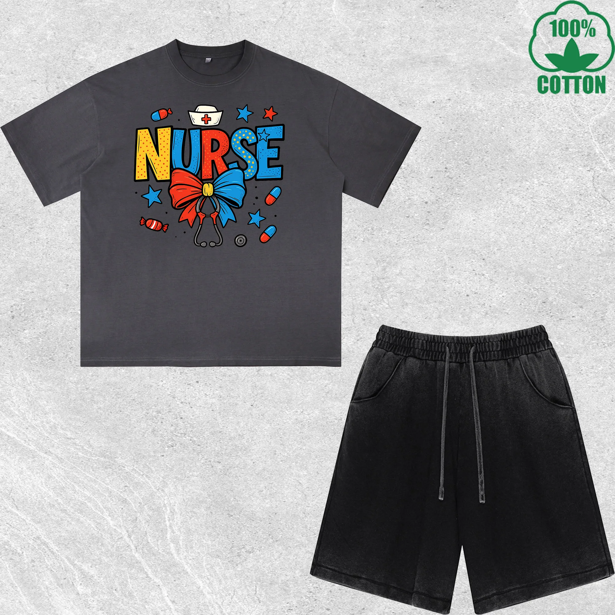 

Independence Day Printed Dirty Wash T-Shirt Shorts Set Multicolor Combo Loose Trendy 100%Cotton