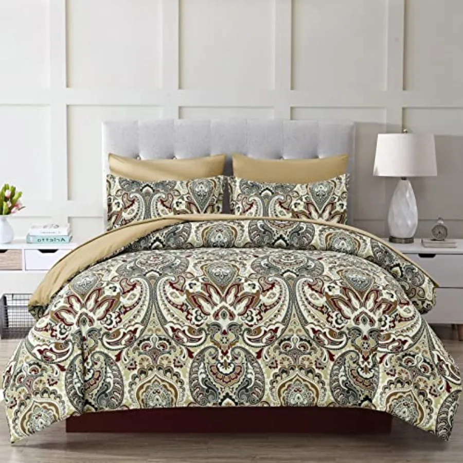 

Boho Comforter Set 7 Pieces Bed in a Bag Comforter Boho Paisley Pattern Bedding Soft Microfiber Size 1 Comforter 1 Flat Sheet 1