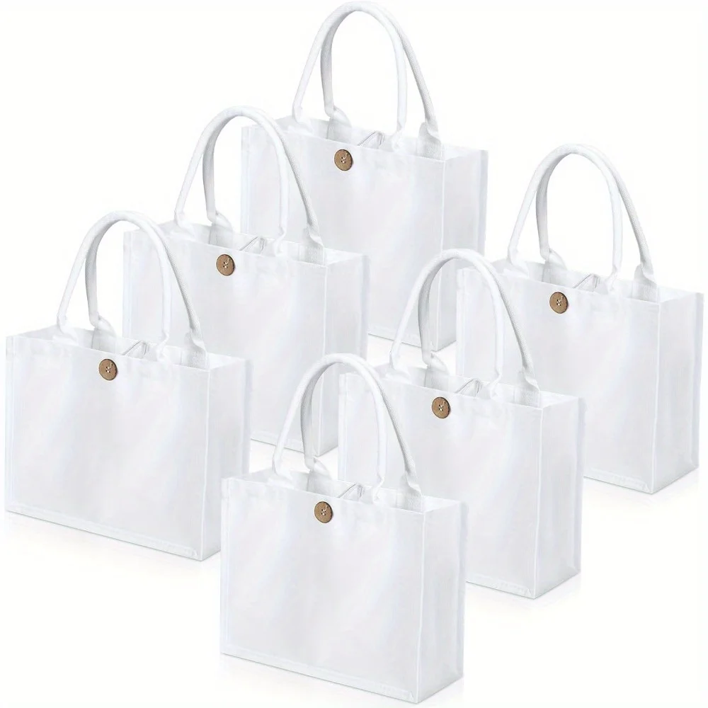 

3pcs White Sublimation Polyester Tote Bags - Reusable Waterproof, DIY Personalized for Weddings, Shopping, 12x10x4 Inch