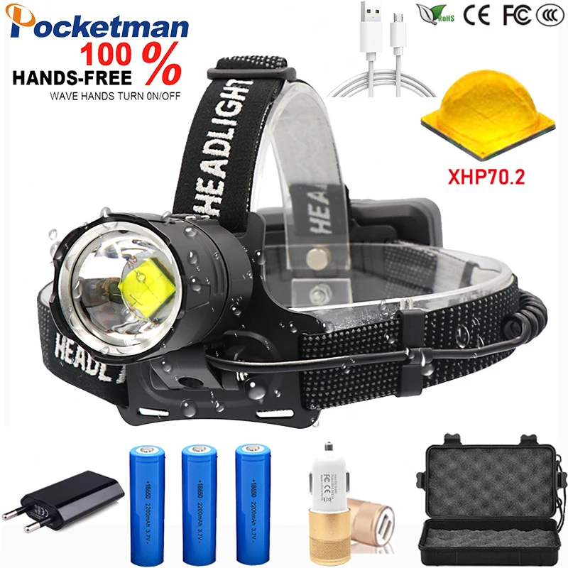 Super Powerful XHP70.2 USB Led Headlamp Camping Headlight High Power Lantern Head Lamp Zoomable  Torches Flashlight 18650