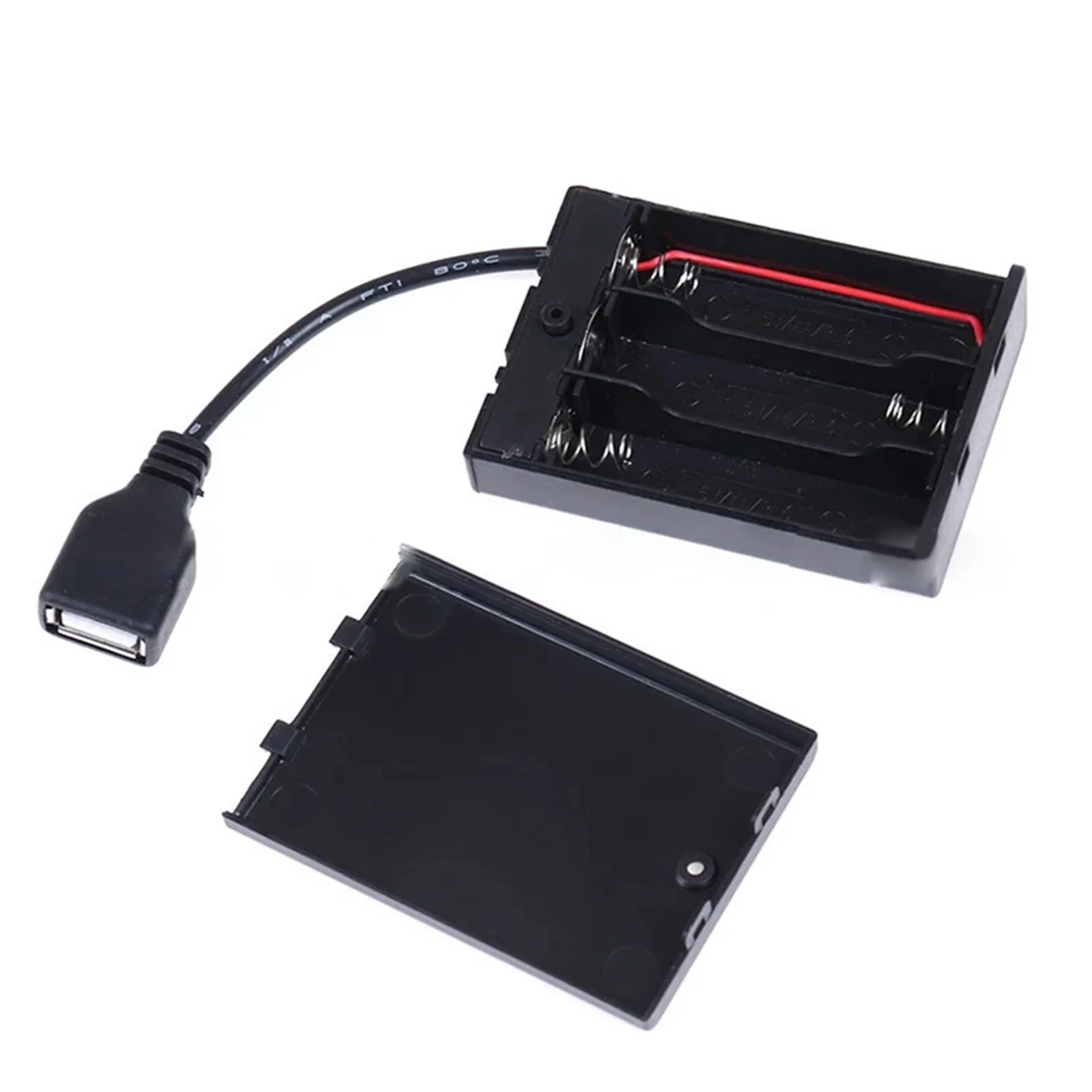 Caja de batería 3XAA con cubierta y interruptor conectados al conector hembra USB soporte de batería de enchufe hembra USB