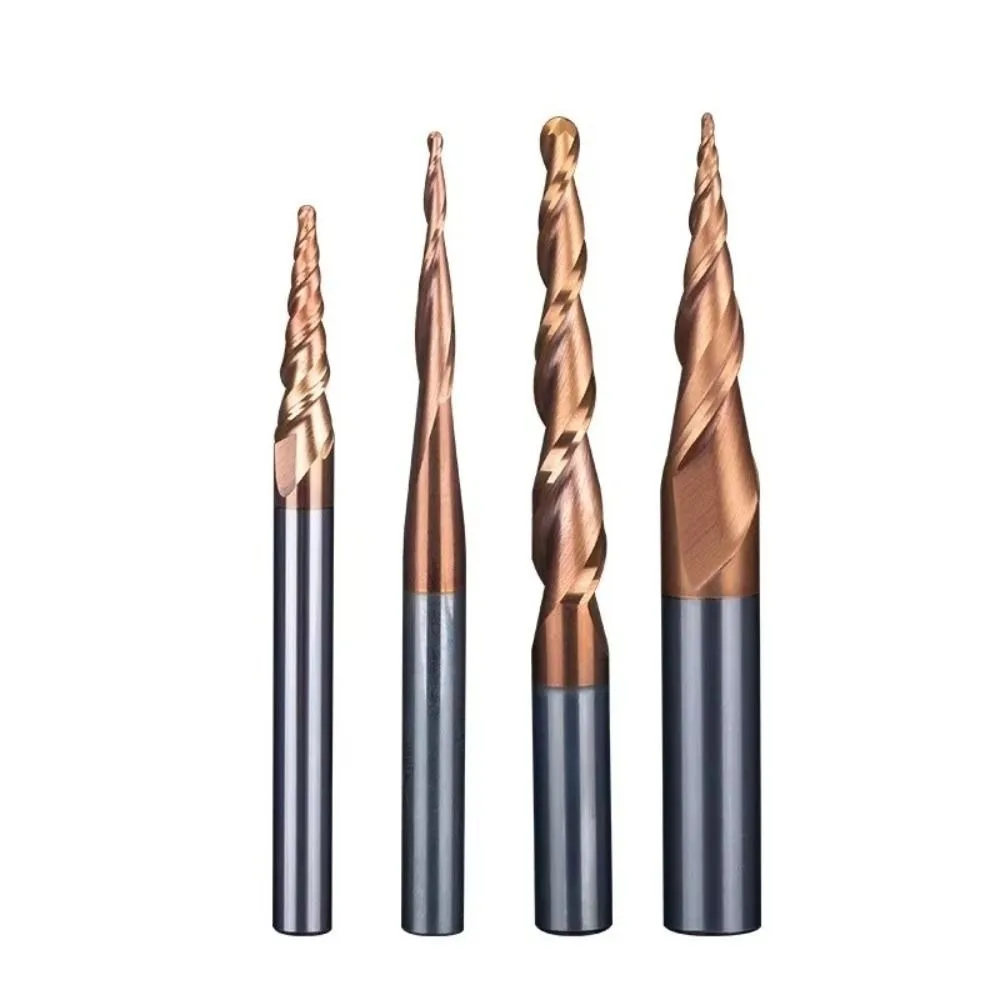 CNC 3D Carving Bits Solid Carbide Tapered Ball Nose End Mill Tapered Ball Nose Engraving Router Bits Metal Milling Cutters
