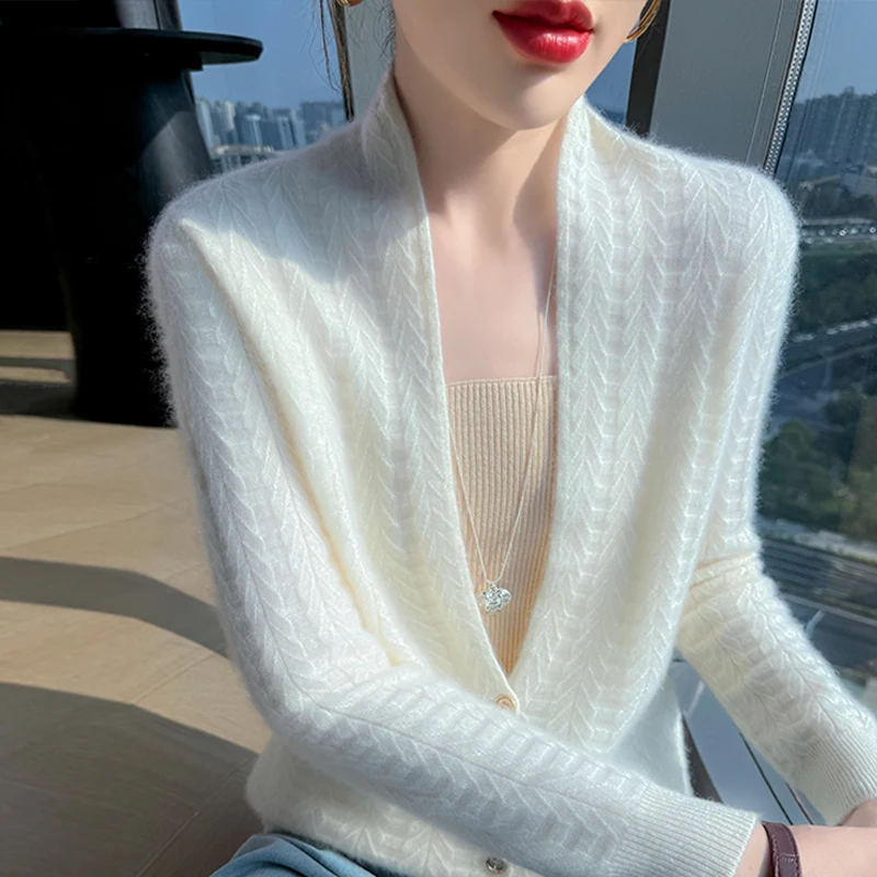 

Fall/Winter 2025 100% Pure Wool Knitted Cardigan Jacket Women's Fashion Knitted Cashmere Sweater