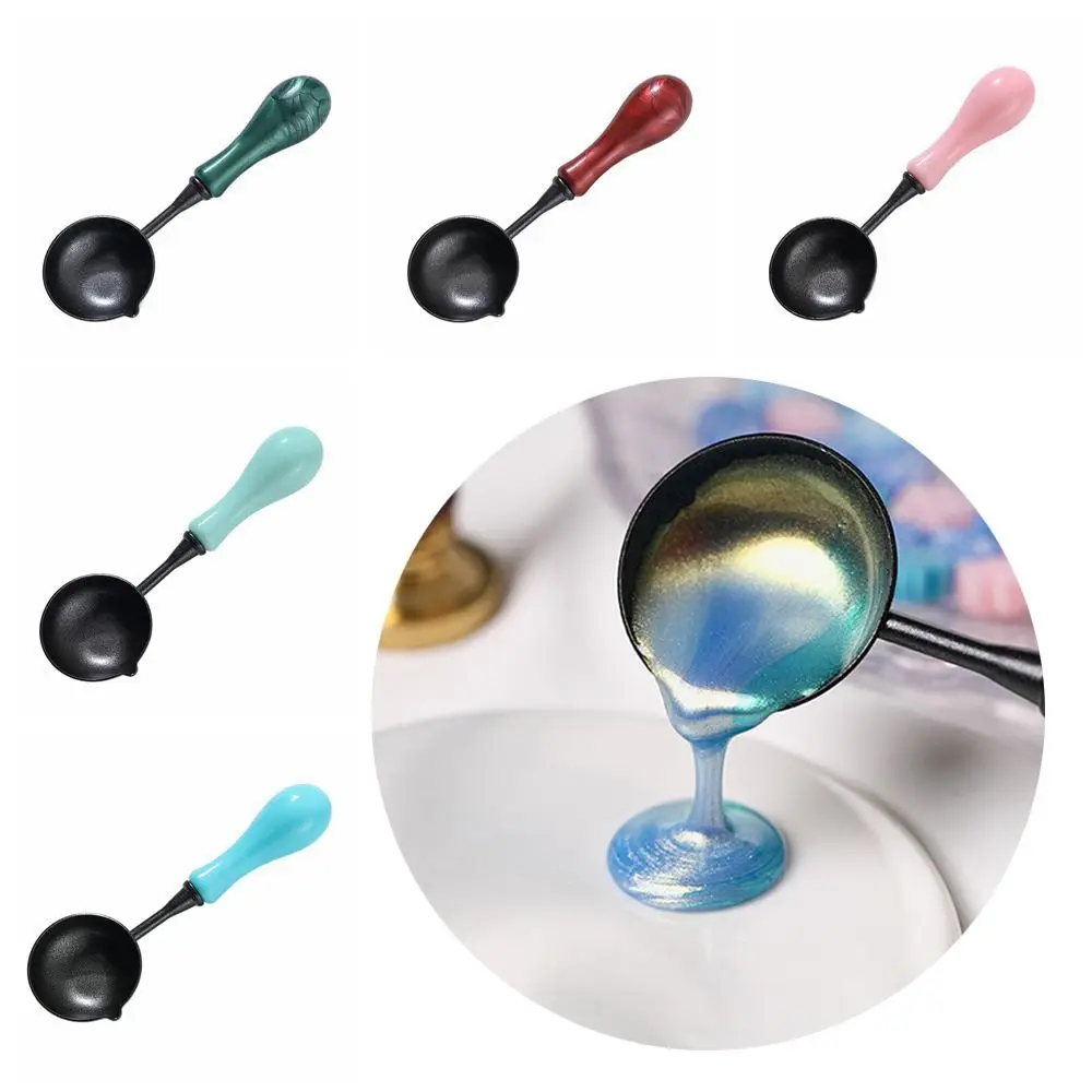 Fire Paint Wax No-Stick Wax Spoons Easy Clean Mini Heating Wax Tool Particle with Resin Handle Wax Seal Spoon for Wax Stamp