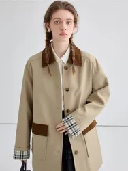 Simple Casual Trench Coat For Women, 2024 Autumn And Winter New British Style Design, Color Blocked Loose And Slimming Jacket