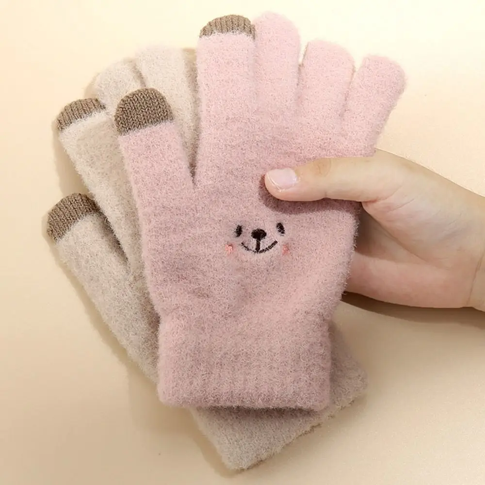 Women Winter Gloves Cute Mittens Snowman Fluffy Touch Screen Girls Outdoor Cycling Driving Full Finger Gloves