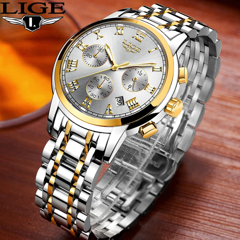 LIGE Top Brand Luxury Men\'s Watches Fashion Stainless Waterproof Sport Quartz Watch Men Date Clocks Chronograph Reloj Hombre+Box