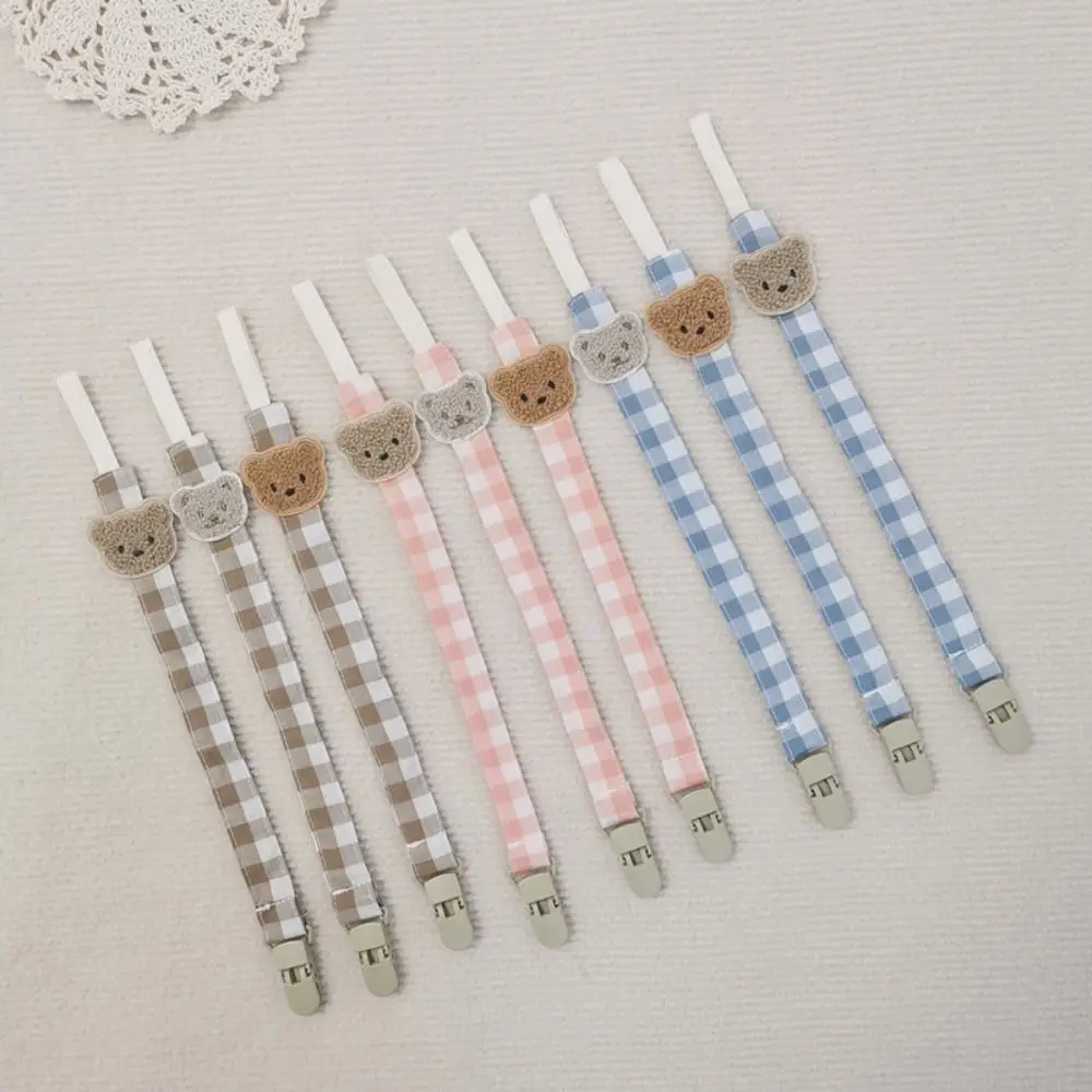 Anti-lost Embroidery Baby Cloth Pacifier Chain Lattice Adjustable Soother Holder Bear Dummy Clips Nipple Holder Clips Baby