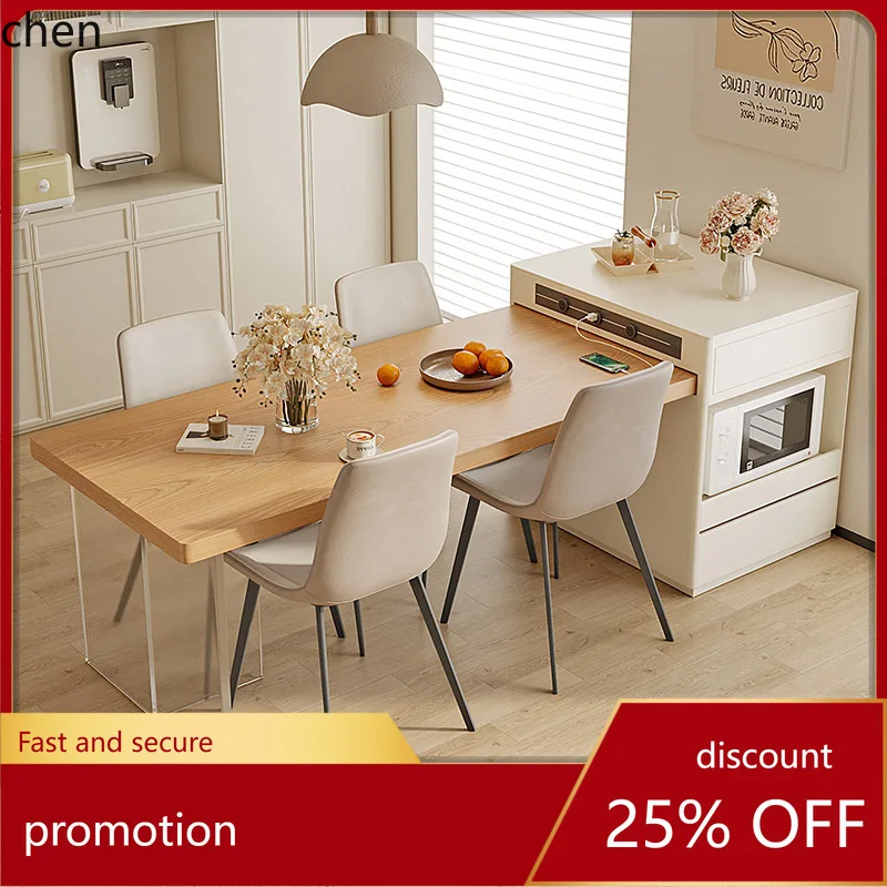

HT Acrylic Island Dining Table Integrated Home Cream Style Multifunctional Suspended Extendable Rectangular Dining Table