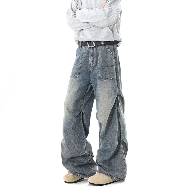 

Винтажные американские джинсы Waed в стиле High Street, мужские и женские, широкие брюки, ретро-рабочая одежда, прямой крой, из смесового хлопка