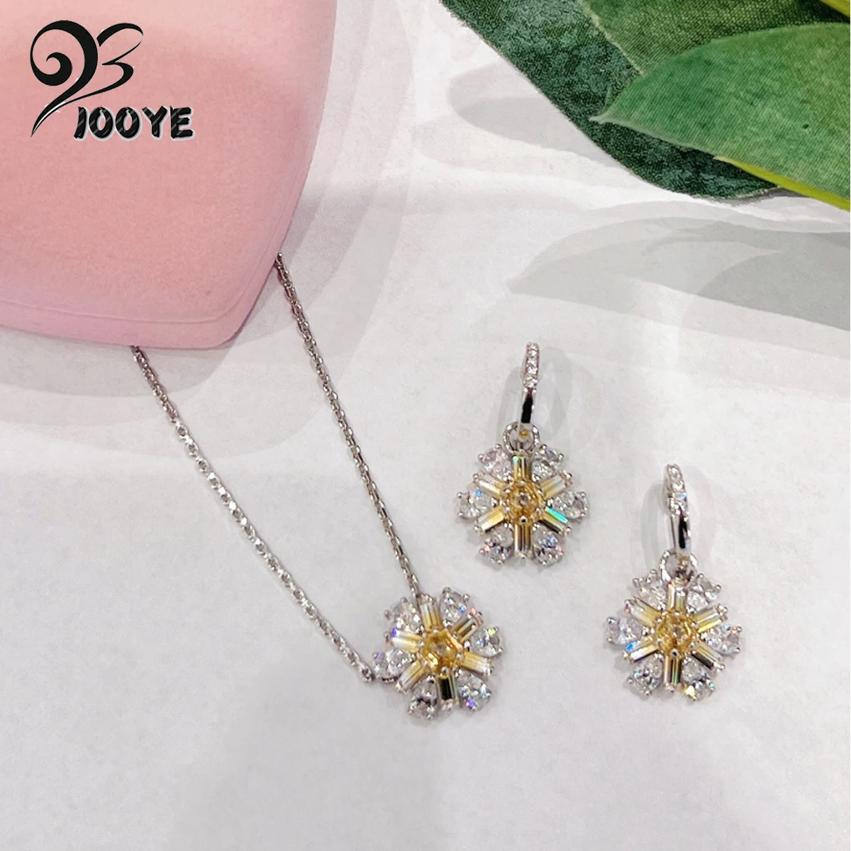 

Original 2025 New Trend Series Women's Fine Jewelry Sets Charm Blue Yellow Flower Pendant Crystal Fashion Necklace Ring Earrings