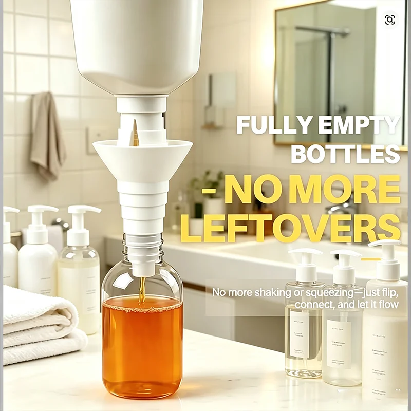 Liquid Universal Bottle Emptying Kit Reusable Liquid Waste Funnel Adapt Bottle Transfer Connector Suitable For Cleansing Cream