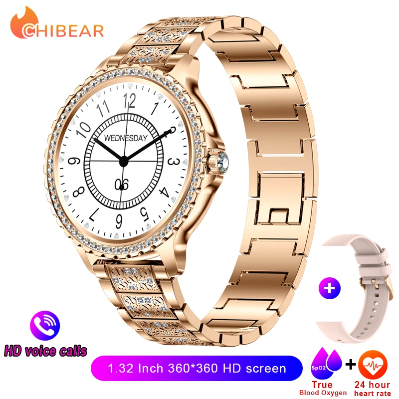 AMOLED-scherm Smart Watch Hartslag Bloed Zuurstof Mode Damesarmband 2023 Bluetooth Oproep Smartwatch Dames voor Android IOS