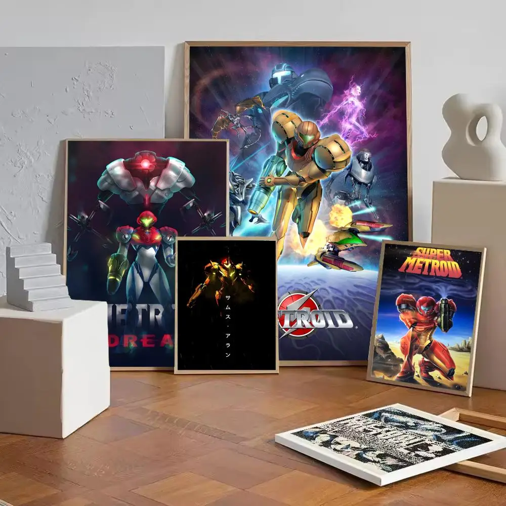 Retro Game Console Game M-Metroid Poster Self-adhesive Painting with prints Home bedroom living room decoration