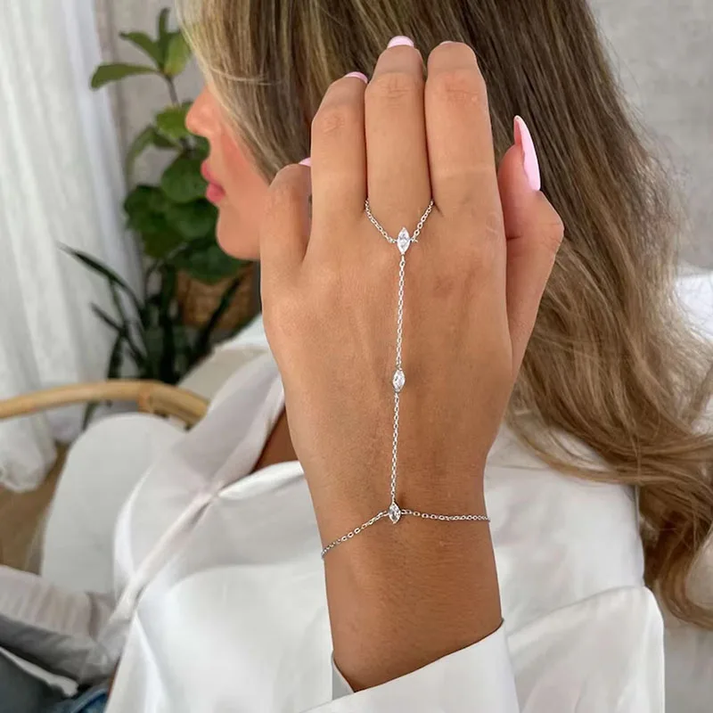 New Bohemia Rhombus Crystal Bracelet Hand Jewelry for Women Simple Thin Chain Finger Bracelet Jewelry Accessories Gift