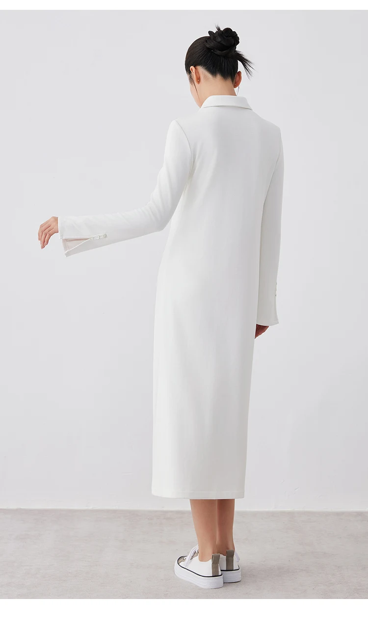 K2690W Acetat-Wollkleid für Herbst und Winter, Midi-Länge, lange Ärmel, hochwertige Luxus-Damenbekleidung – Detail 12
