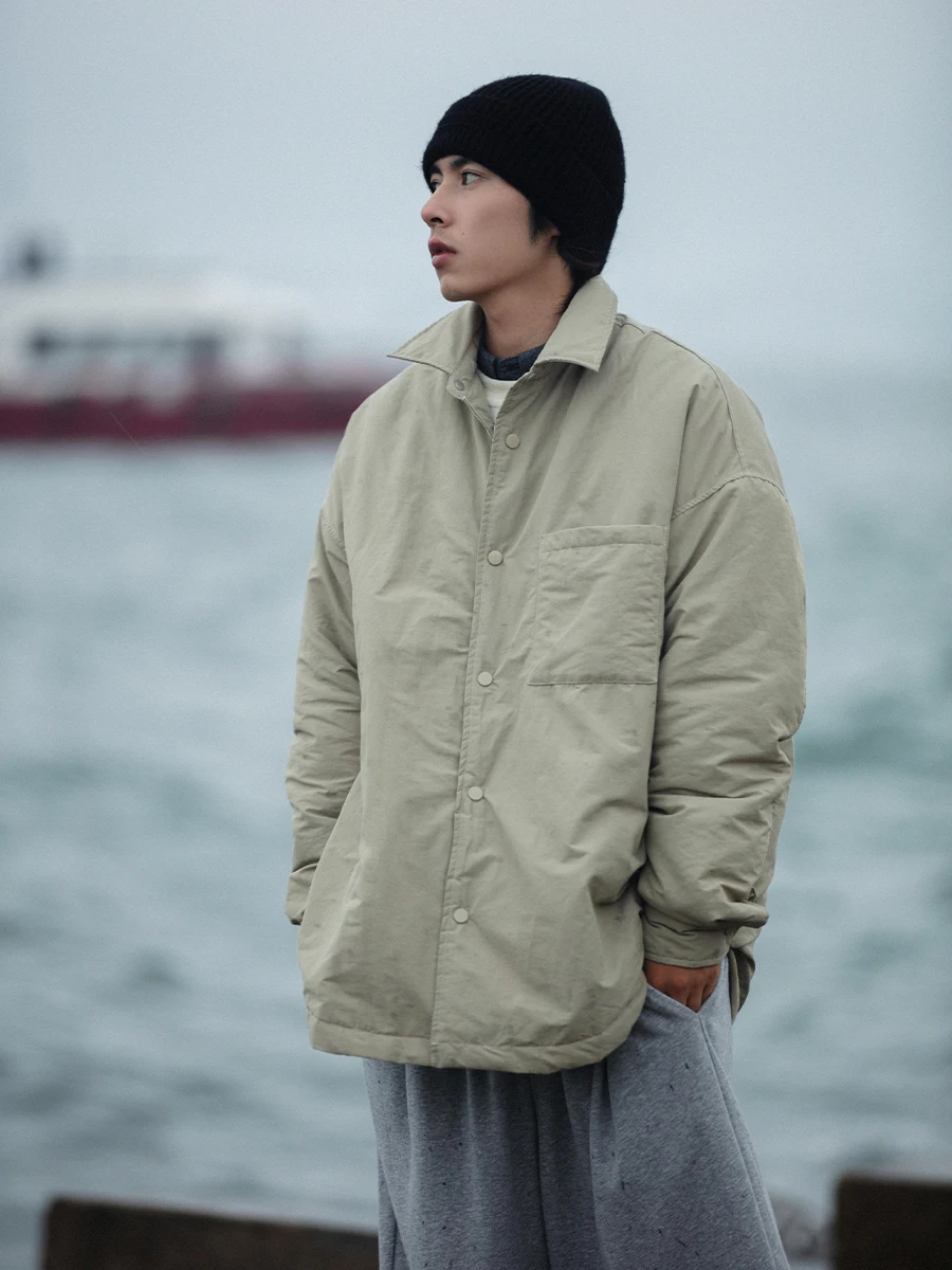 Noears Double-Sided Wear Thiened Cotton irt Sle Jaet Autumn Winter Turn-down Collar Coat Youth Faion Waterproof Pur...