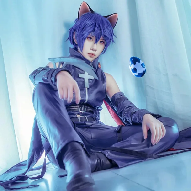 qq28LQAnime Tsukiyomi Ikuto شعر مستعار تأثيري قصير الأزرق الشعر أفخم آذان القط وذيل الرجال النساء هالوين حفلة كرنفال لعب الأدوار برو