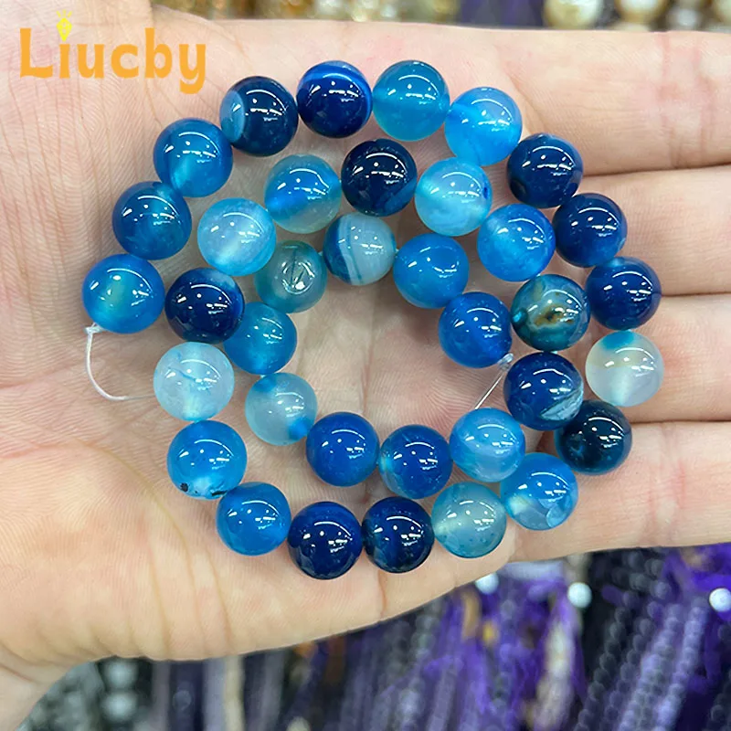 Natural stone Blue line agate Handmade beads For Jewelry Making DIY keychain Accessories Bracelets 15\
