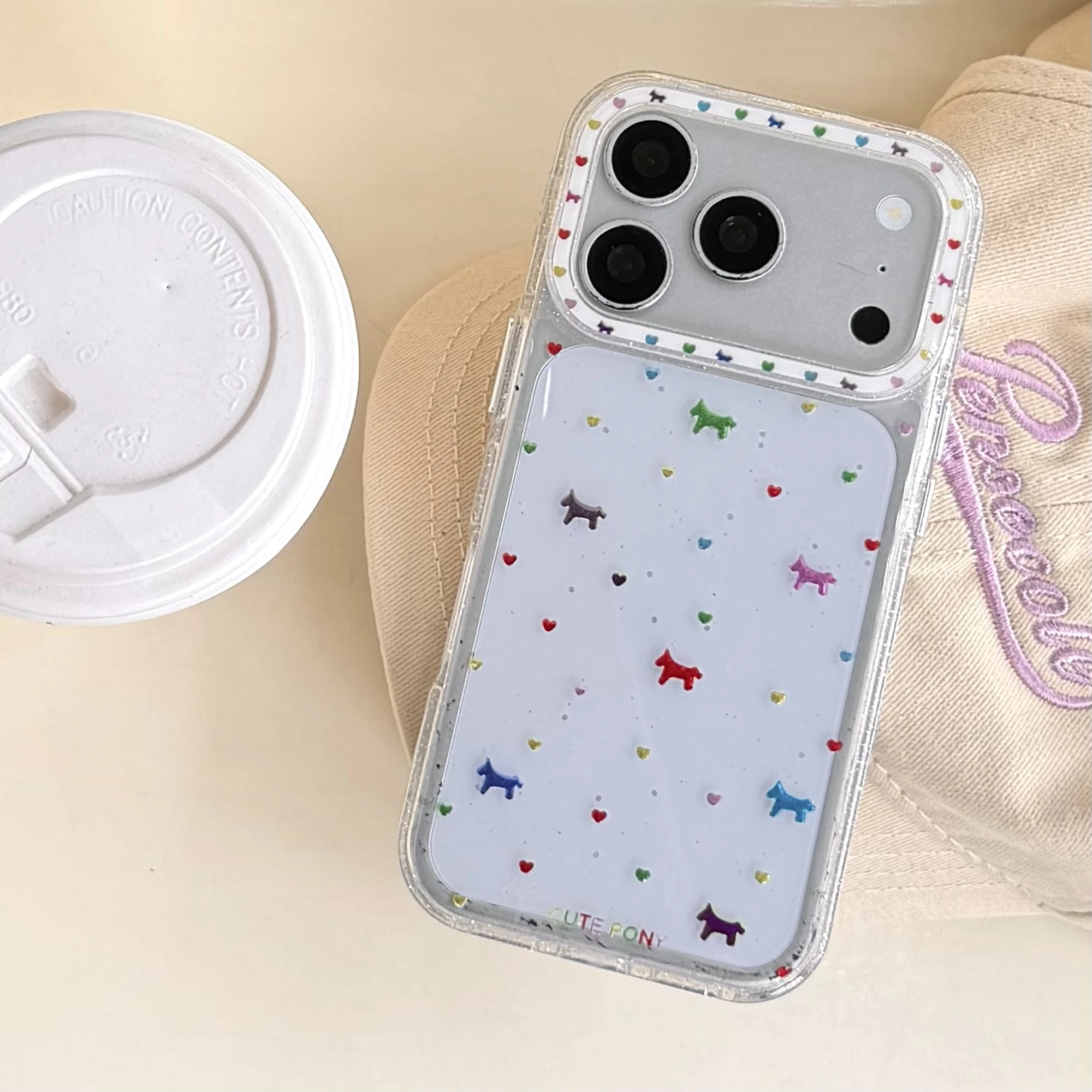 

Back Cover For IPhone 17 16 15 14 13 Pro Max Case Glitter Colorful Love Pony Hard PC Shockproof Phone Case