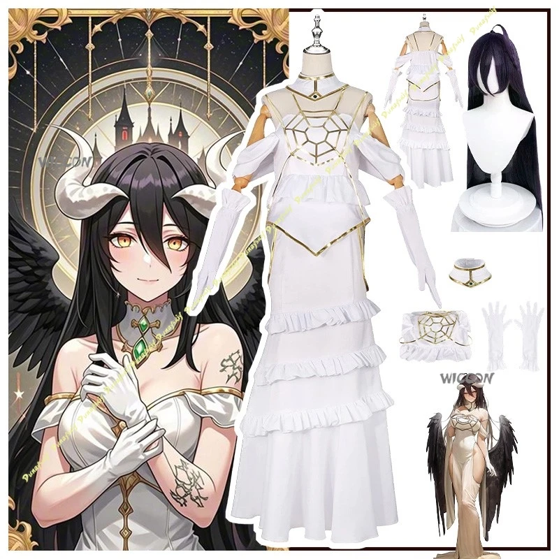 أزياء تنكرية أنيمي فوق ألبيدو فستان بناتي شعر مستعار تنورة لورد إكسسوارات مثيرة تنورة بيضاء بدلة حفلات نسائية عيد الميلاد والهالوين #1