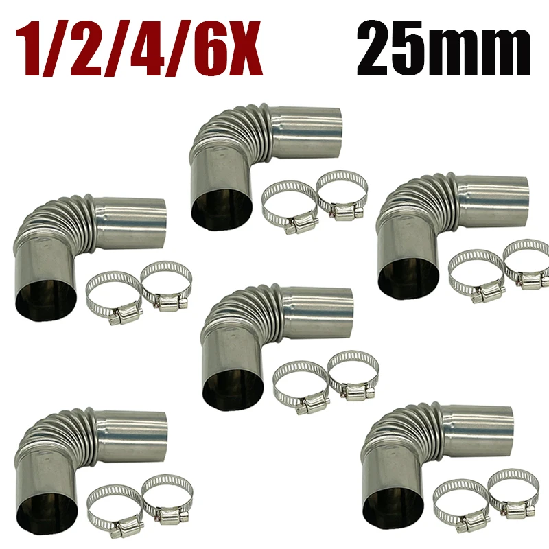 1/2/4/6X 25mm Car Elbow Pipe Air Diesel Parking Heater Exhaust Pipe Connector w/Clamps For Eberspacher Webasto Diesel Heater