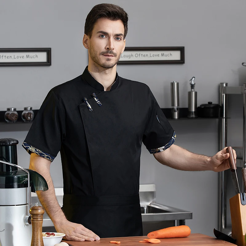 Chaqueta de Chef negra, camisa de camarero de cocina, monos delicados y suaves, uniforme de cocinero, ropa de trabajo elástica cómoda para cafetería