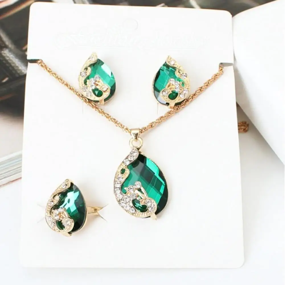 Female 1 Set Trendy Gift Clavicle Chain Earrings Ring All Match for Prom