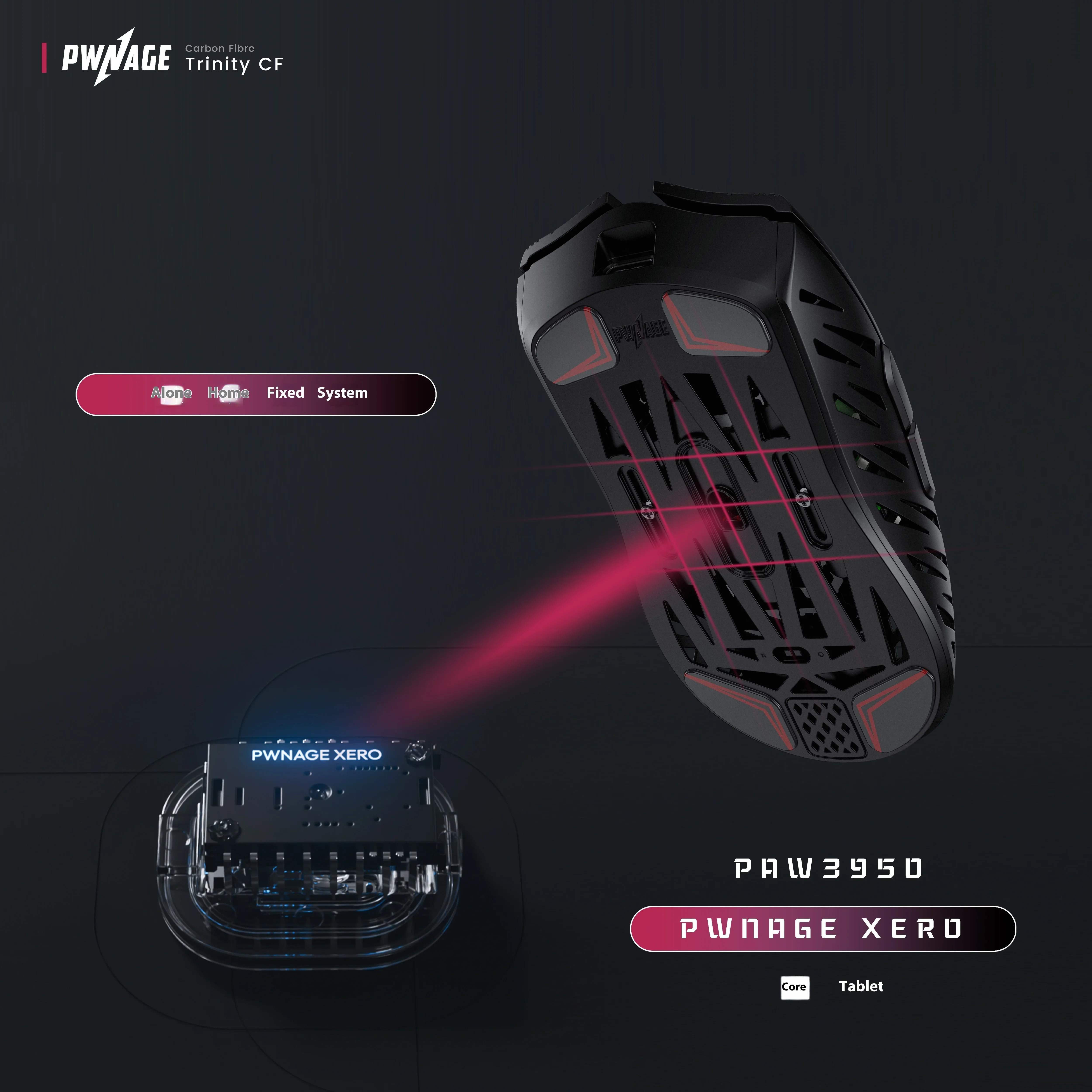 Pwnage Trinity CF カーボンファイバー中空軽量対称マウス PAW3950