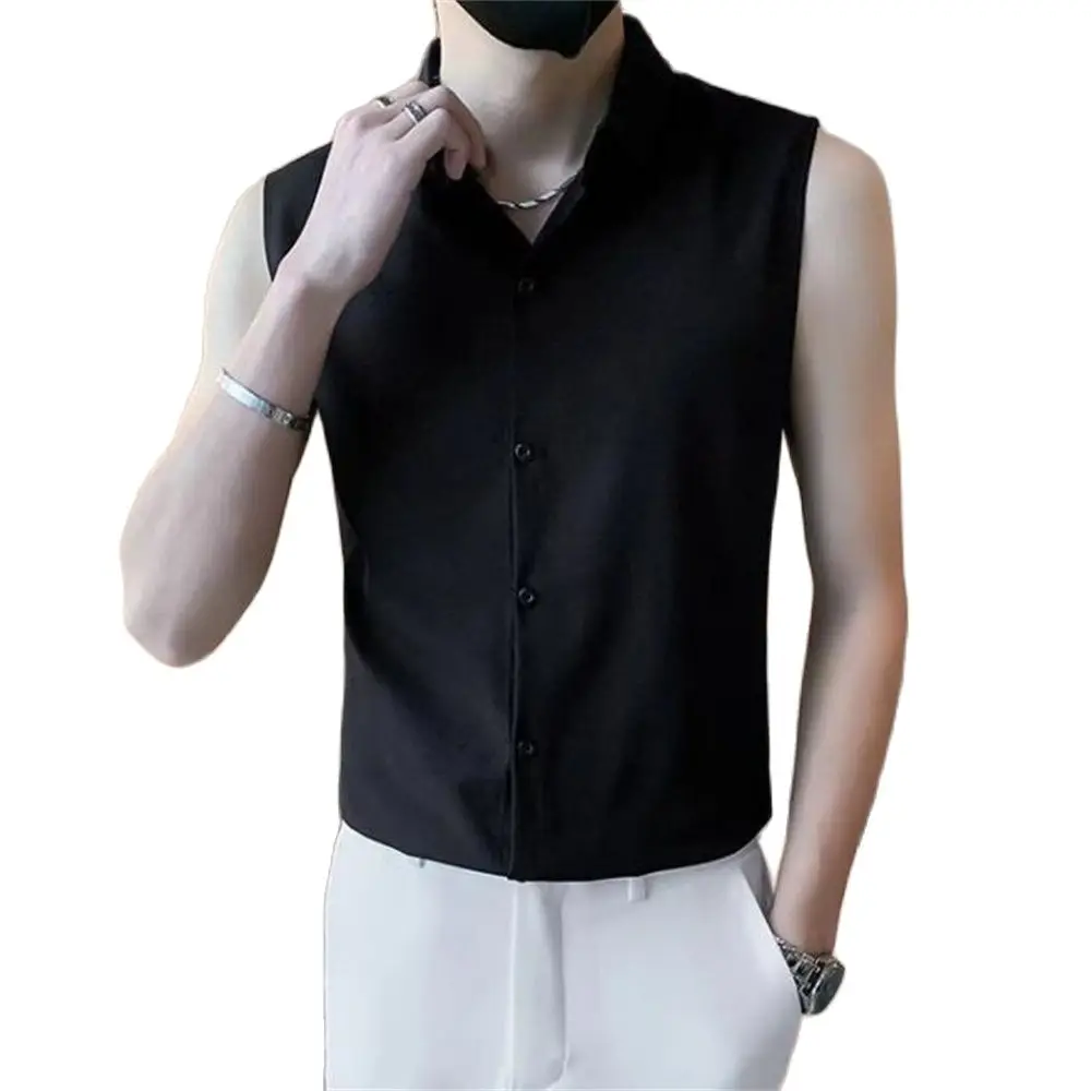 2024 Slim Fit Mens Casual Blouse Comfortable All Match Thin Men Shirt Dress Slim Tops InsSummer Sleeveless Shirts Men Fashion