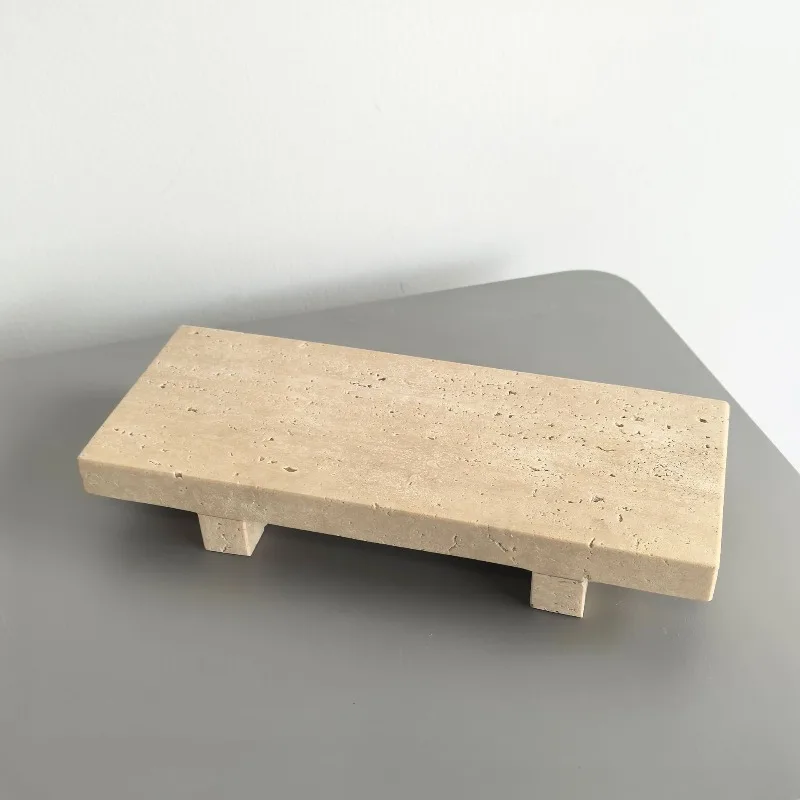Natural Travertine Tray Pedestal Stand Soap & Jewelry Riser for Bathroom,Kitchen,Decorative Stone Catchall for Perfume, Candles