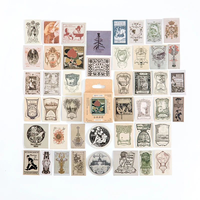 45Pcs Mini Box Stickers Classical Pictorial Retro Art Nostalgia Supplies School Book Diary Material Scrapbooking Seal 4CM