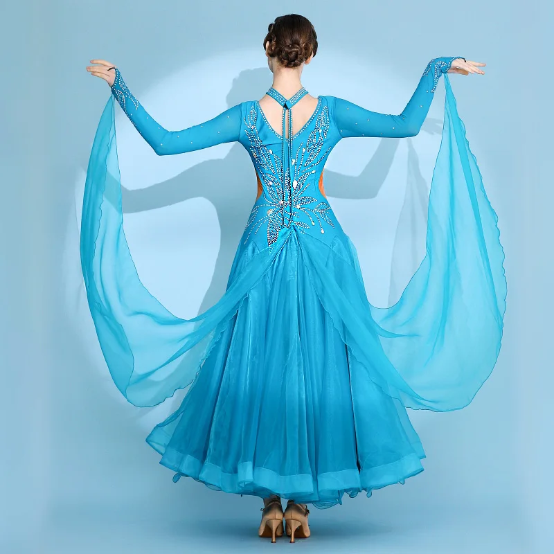 Three-dimensional Flowers Women Standard Ballroom Dance Dress Fringe Waltz Dress Rumba Costumes Modern Dance Costumes Dance Wear