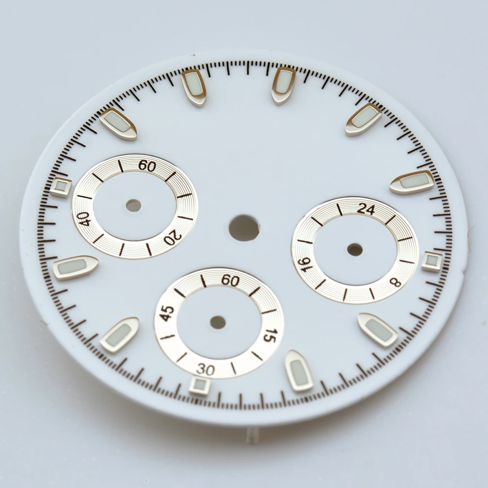 NEITON 29mm VK63 Dial for Quartz Movement Chronograph Face 6 Hands Watch Parts Green Luminous Fit for 39mm Watch Cases image 3
